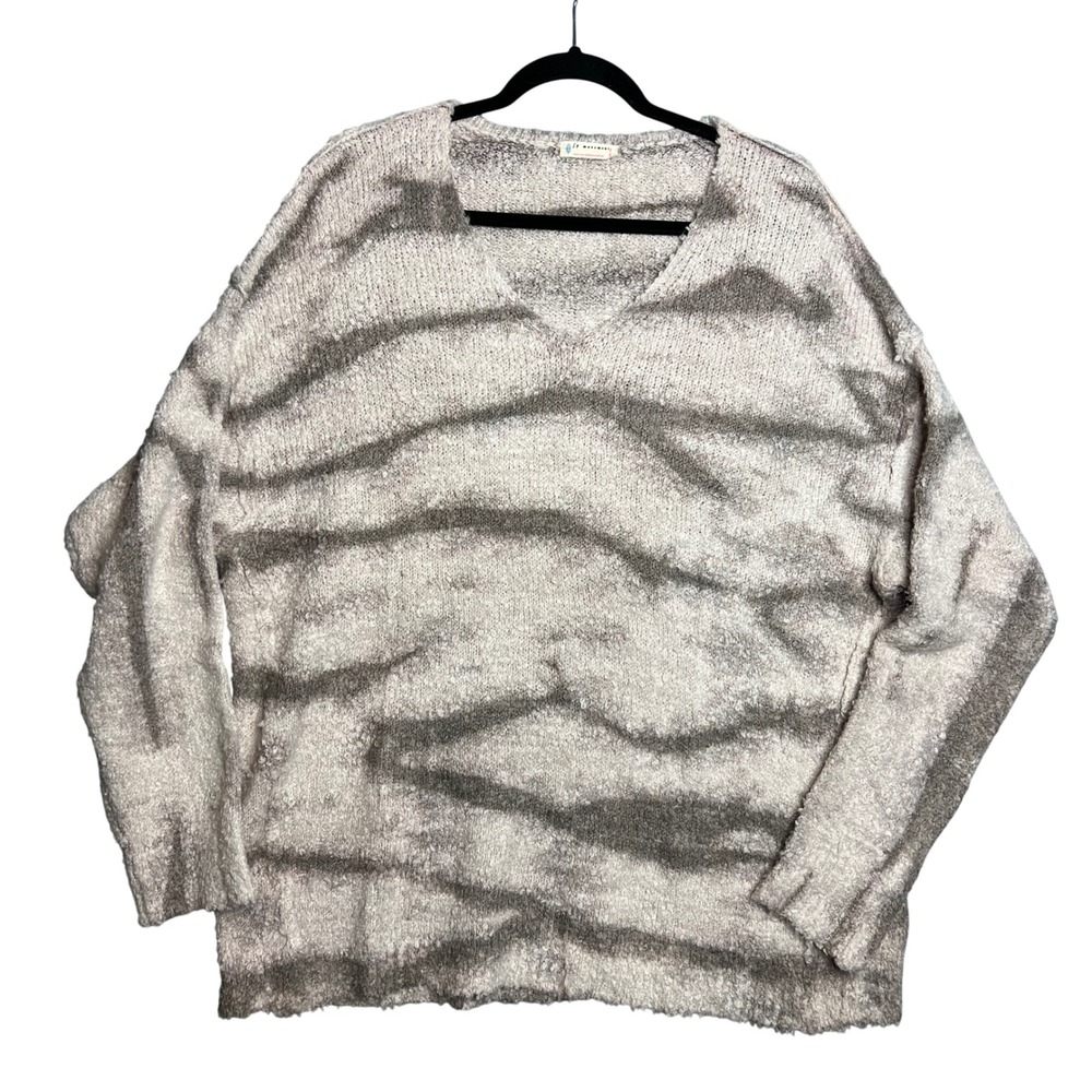 FP Movement Fuzzy Striped V Neck Sweater Oversized Size M Cozy Casual Relaxed